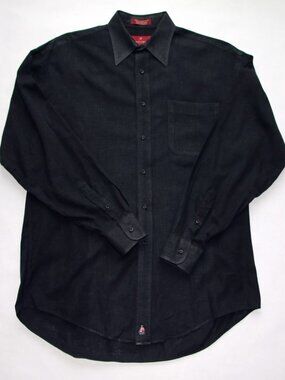 NORDSTROM Black 55% Linen/45% Cotton Dress Shirt Size M Made in Malaysia